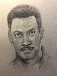 a pencil drawing of a man with a mustache