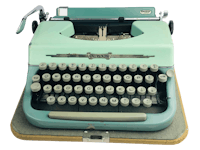 a green typewriter sitting on top of a white background